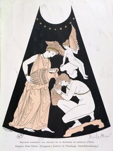 彼女の愛人の髪に香りをつけるしもべ、ギリシャの花瓶からの詳細のコピー 作： French School